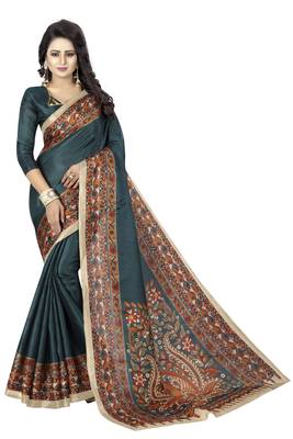 Rama Printed Art Silk Saree With Blouse 1
