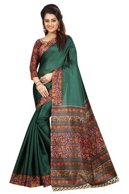 Green Printed Art Silk Saree With Blouse 1