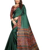 Green Printed Art Silk Saree With Blouse