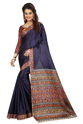 Navy Printed Art Silk Saree With Blouse 1