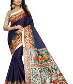 Navy Printed Art Silk Saree With Blouse