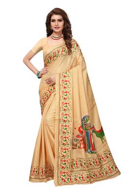 Cream Printed Art Silk Saree With Blouse 1