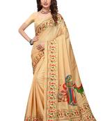 Cream Printed Art Silk Saree With Blouse