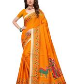 Mustard Printed Art Silk Saree With Blouse