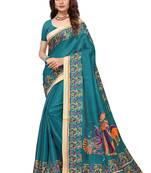 Rama Printed Art Silk Saree With Blouse