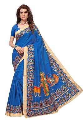 Sky Blue Printed Art Silk Saree With Blouse 1