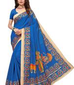 Sky Blue Printed Art Silk Saree With Blouse