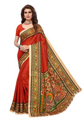 Orange Printed Art Silk Saree With Blouse 1