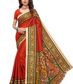 Orange Printed Art Silk Saree With Blouse
