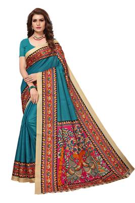 Rama Printed Art Silk Saree With Blouse 1