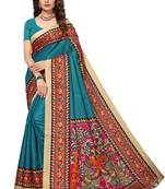 Rama Printed Art Silk Saree With Blouse