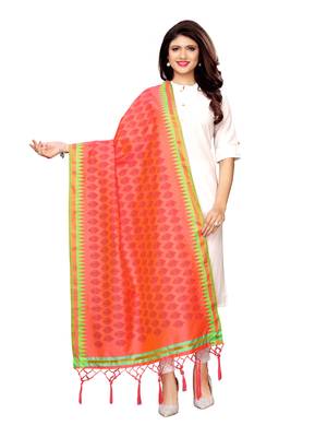 Pink Poly Silk Printed Womens Dupatta 1