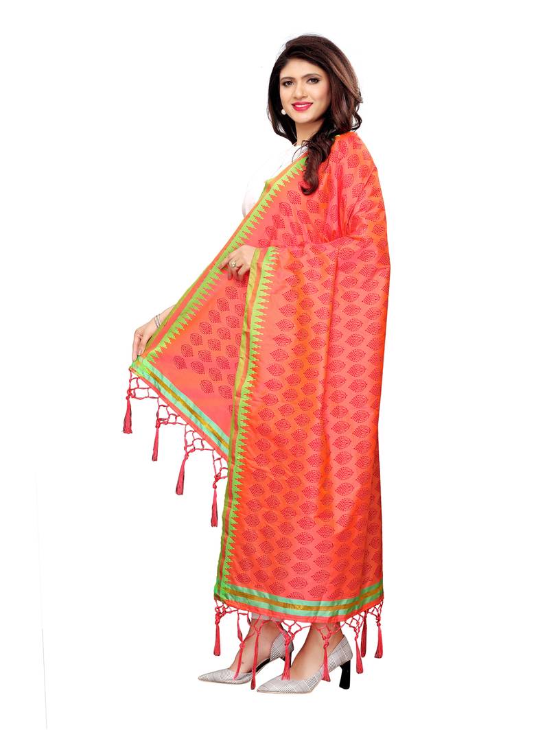 Pink Poly Silk Printed Womens Dupatta