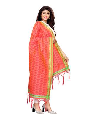 Pink Poly Silk Printed Womens Dupatta 3