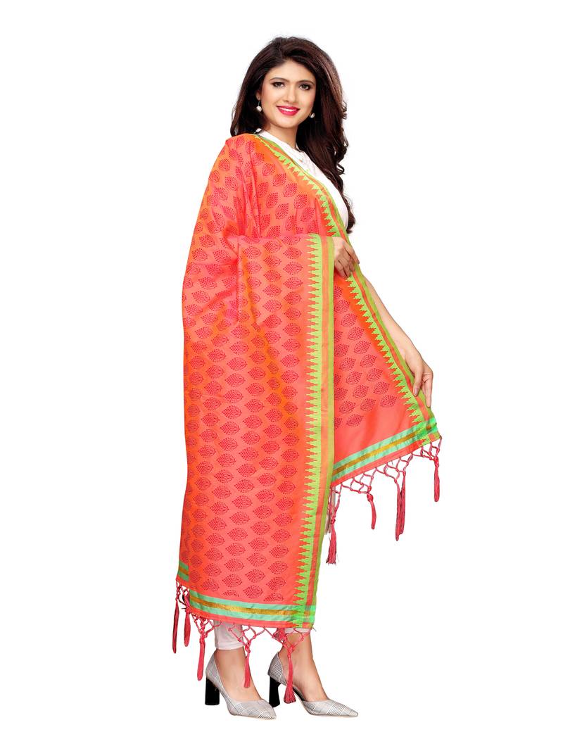 Pink Poly Silk Printed Womens Dupatta