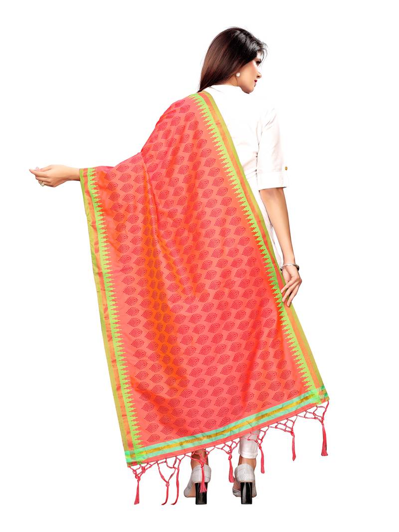 Pink Poly Silk Printed Womens Dupatta