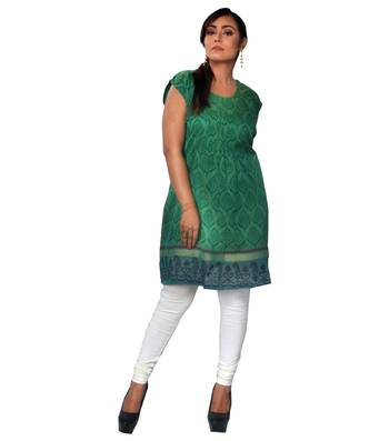Green woven chanderi ethnic-kurtis 1