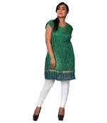Green woven chanderi ethnic-kurtis