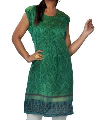 Green woven chanderi ethnic-kurtis 4