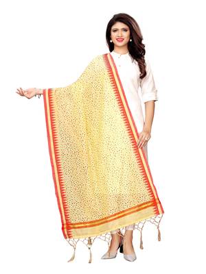Beige Cotton Silk Printed Womens Dupatta 1