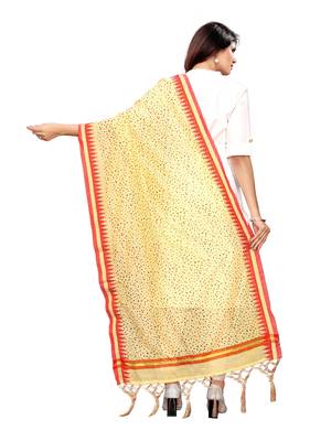 Beige Cotton Silk Printed Womens Dupatta 3