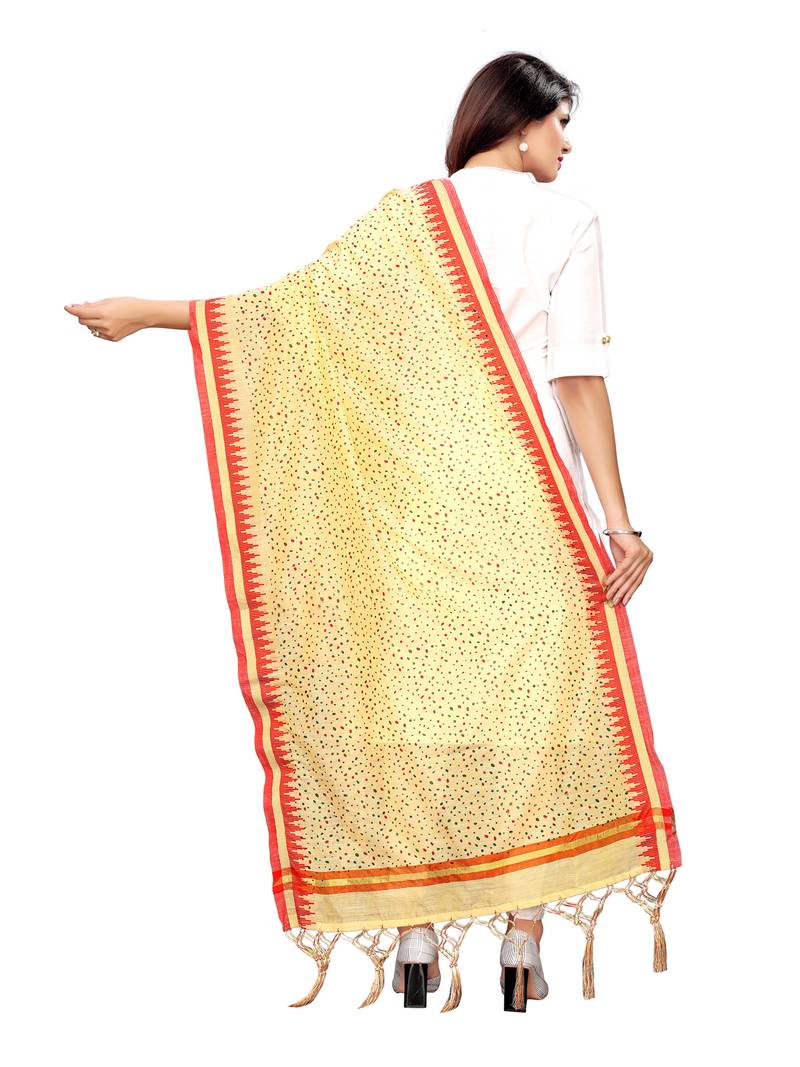 Beige Cotton Silk Printed Womens Dupatta