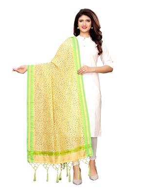 Beige Cotton Silk Printed Womens Dupatta 1