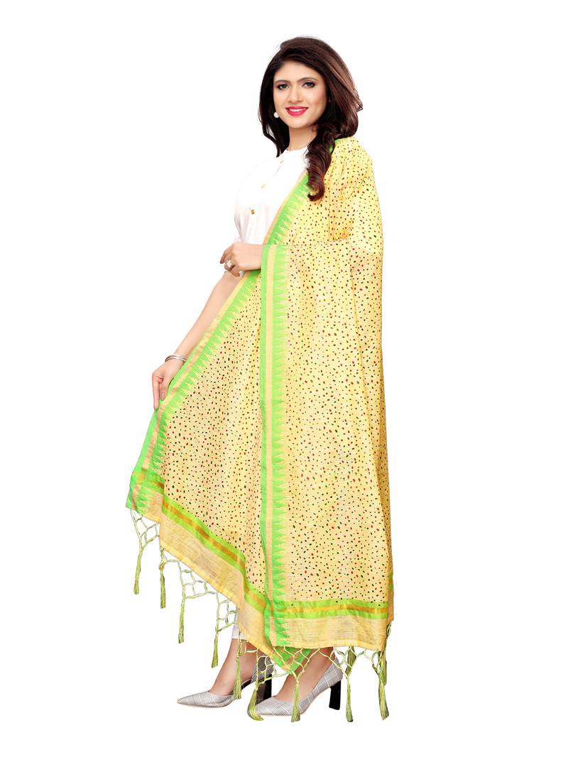 Beige Cotton Silk Printed Womens Dupatta
