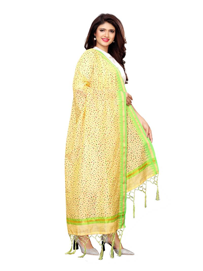 Beige Cotton Silk Printed Womens Dupatta