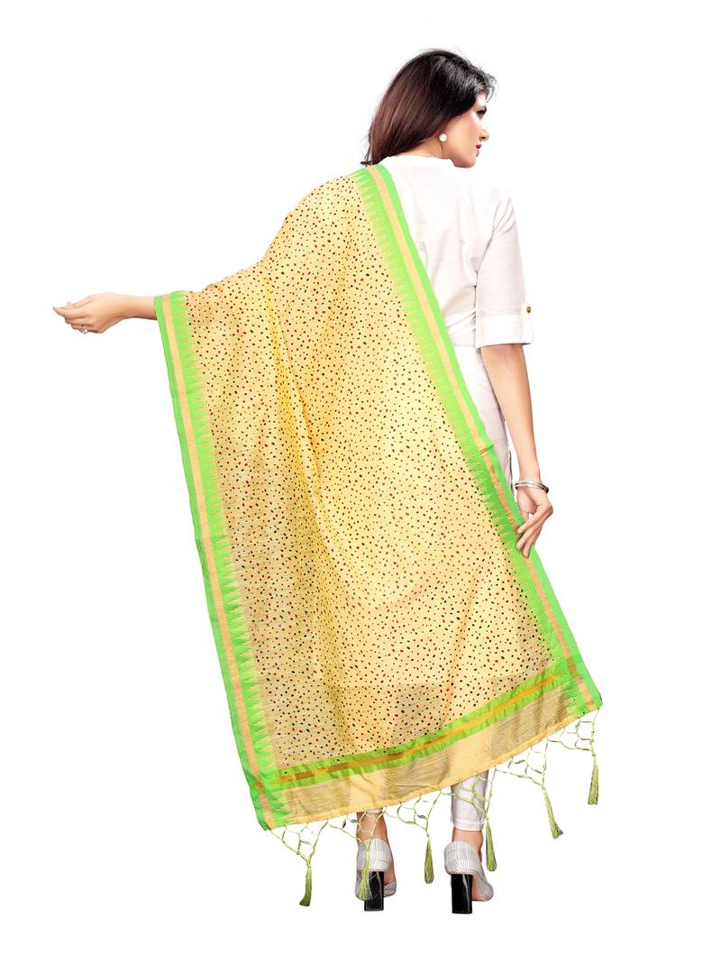 Beige Cotton Silk Printed Womens Dupatta