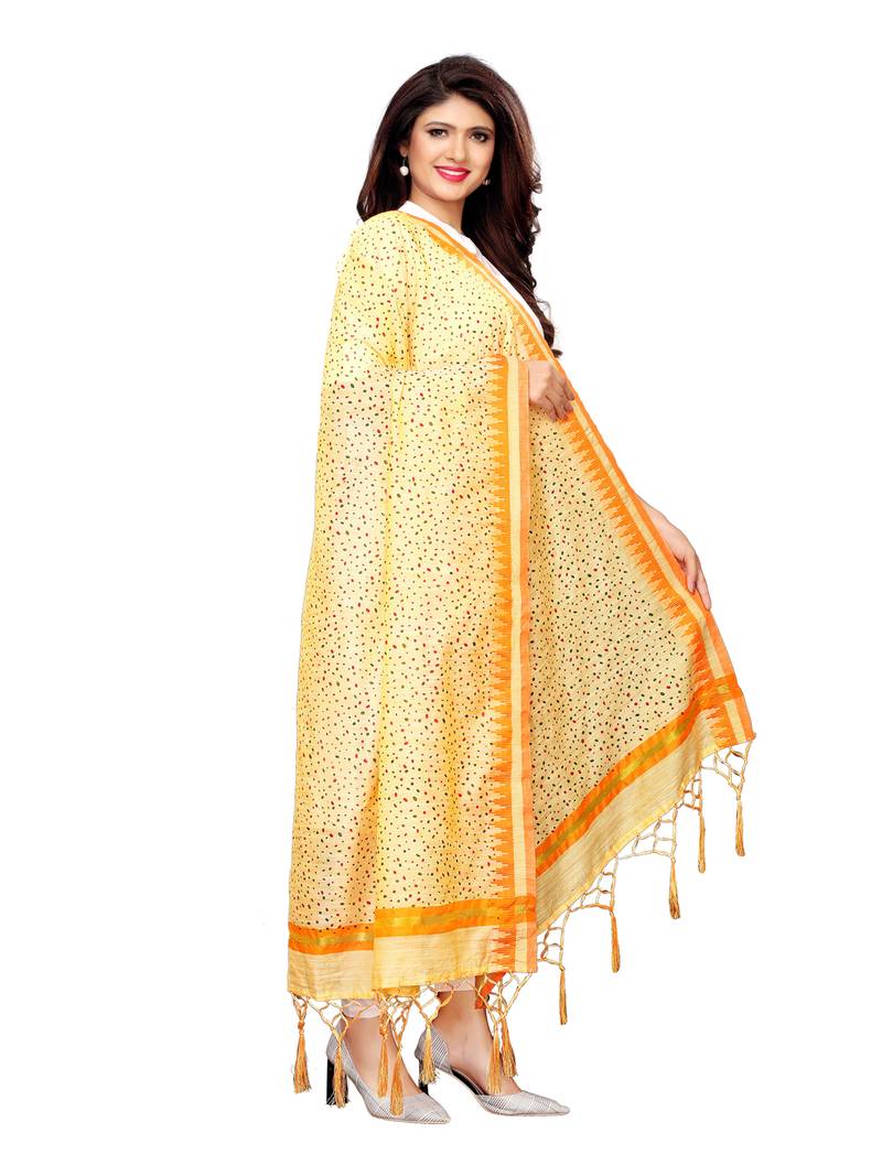 Beige Cotton Silk Printed Womens Dupatta