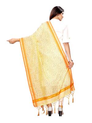 Beige Cotton Silk Printed Womens Dupatta 4