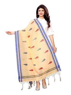 Beige Cotton Silk Printed Womens Dupatta 1