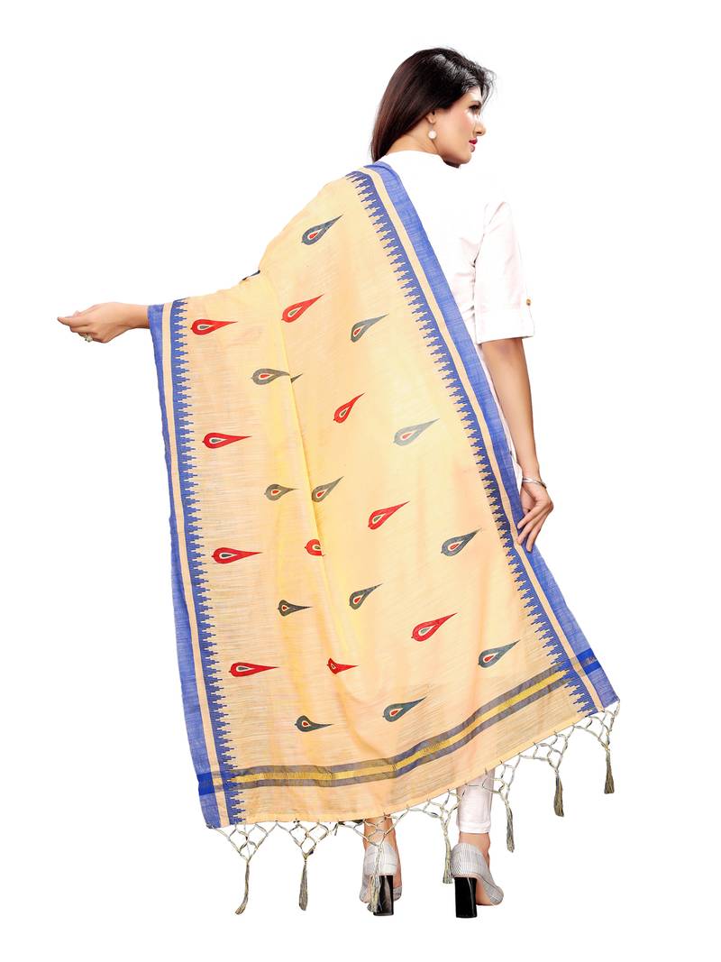 Beige Cotton Silk Printed Womens Dupatta