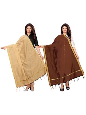 Beige and Brown Cotton Silk plain Womens Dupatta 1