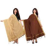 Beige and Brown Cotton Silk plain Womens Dupatta