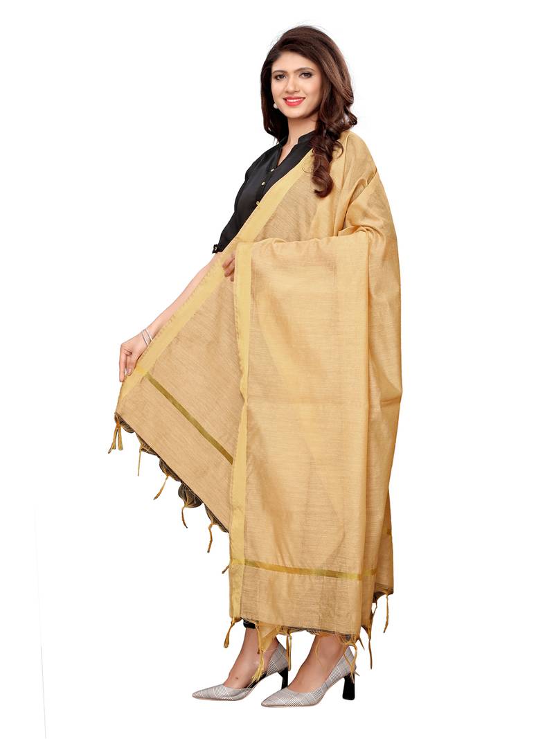Beige and Brown Cotton Silk plain Womens Dupatta