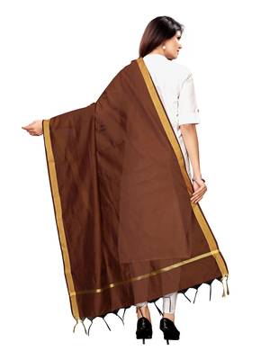 Beige and Brown Cotton Silk plain Womens Dupatta 4