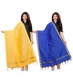 Yellow And Blue Cotton Silk Plain Womens Dupatta