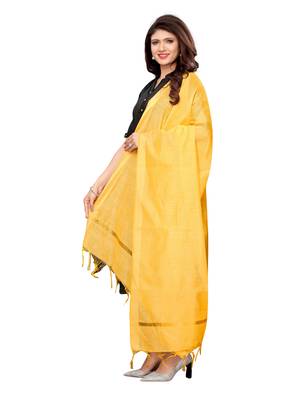Yellow And Blue Cotton Silk Plain Womens Dupatta 2