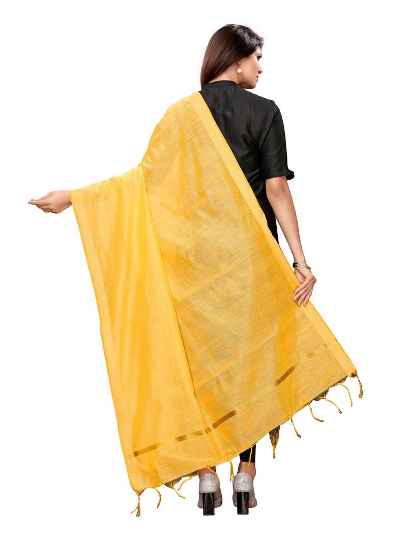 Yellow And Blue Cotton Silk Plain Womens Dupatta