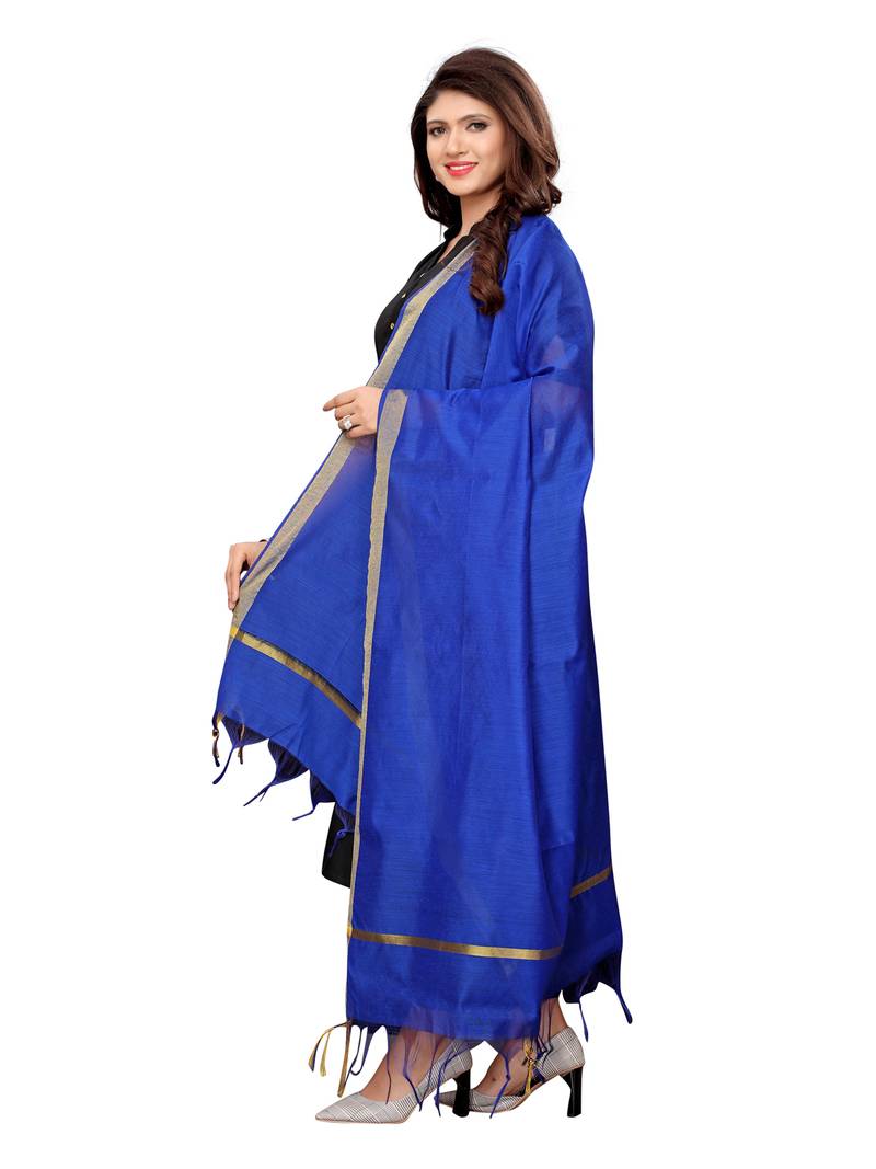 Yellow And Blue Cotton Silk Plain Womens Dupatta