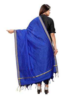 Yellow And Blue Cotton Silk Plain Womens Dupatta 5