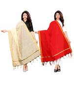 Beige and Red Cotton Silk plain Womens Dupatta