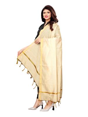 Beige and Red Cotton Silk plain Womens Dupatta 2