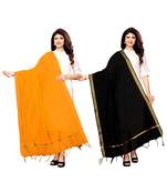 Yellow And Black Cotton Silk Plain Womens Dupatta