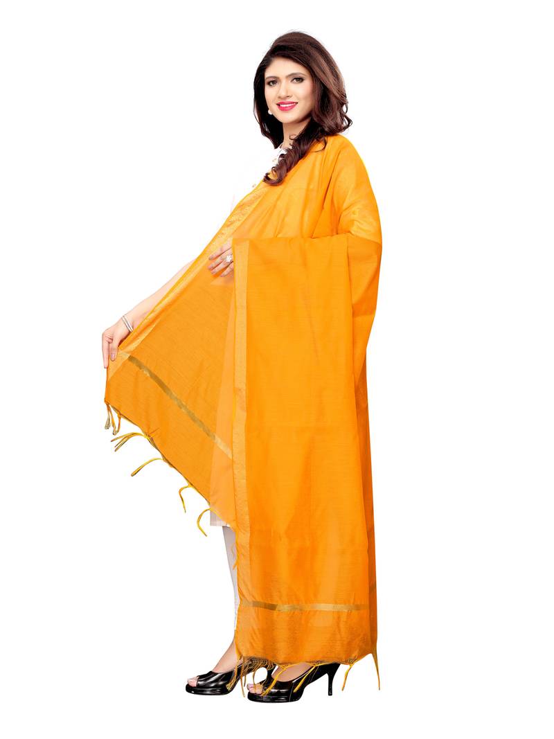 Yellow And Black Cotton Silk Plain Womens Dupatta