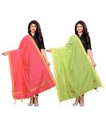 Pink And Green Cotton Silk Plain Womens Dupatta