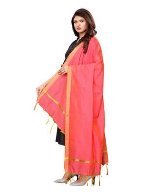 Pink And Green Cotton Silk Plain Womens Dupatta 2