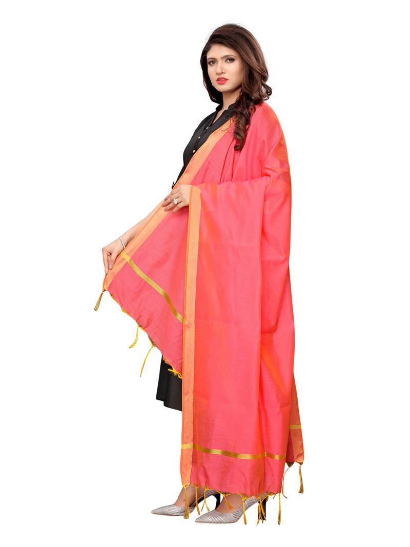 Pink And Green Cotton Silk Plain Womens Dupatta